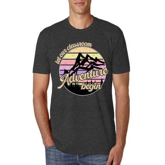 Wild Bobby Let Our Classroom Adventure Begin Mountain Sunset Light Colors Pop Culture Men Premium Tri Blend Tee, Vintage Black, Small