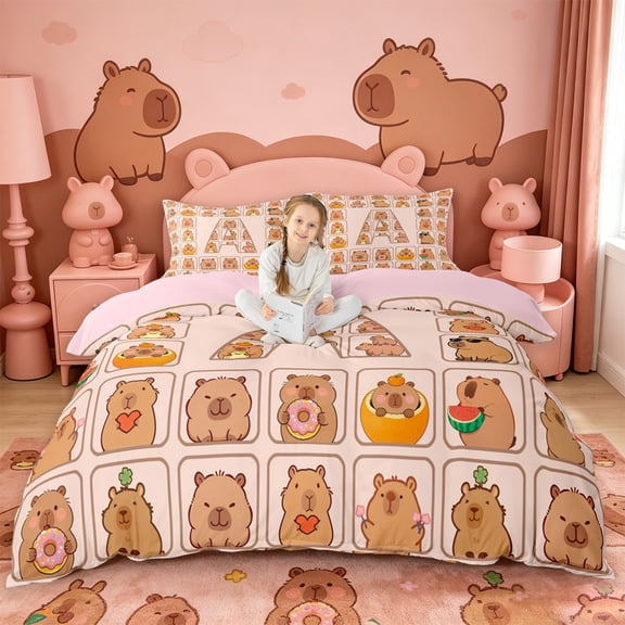 meiyoeat meiyoeat Personalized Capybara Monogram Bedding,Initial Letter Print A Duvet Cover Full,Pink Reversible,3pcs,1 Duvet Cover and 2 Pillowcases