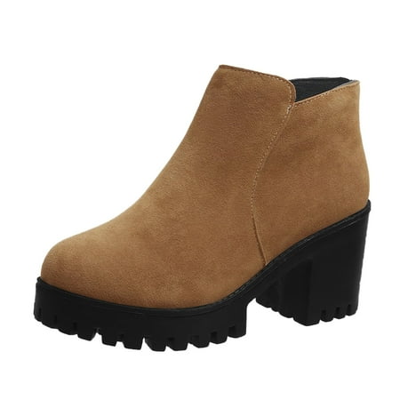 

SEMIMAY Women Ankle Boots Short Boots Single Shoes For Ladies Casual Shoes Brown