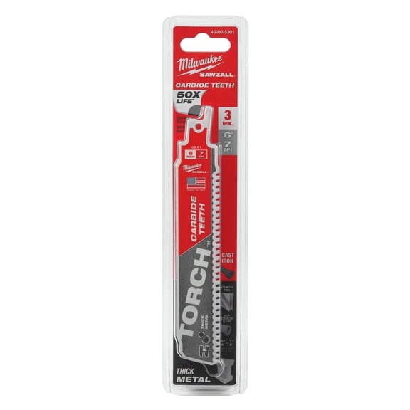 Milwaukee 48-00-5301 6 in. 7 TPI TORCH Reciprocating Saw Blade w/ Carbide Teeth (3-Pack)