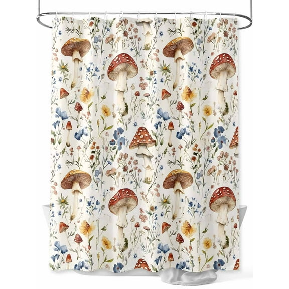 Shower Curtain Mushrooms Shower Curtains for Bathroom, Waterproof Polyester Shower Curtain Set with Hooks, Standard Size 66" x 72" Colorful Flowers