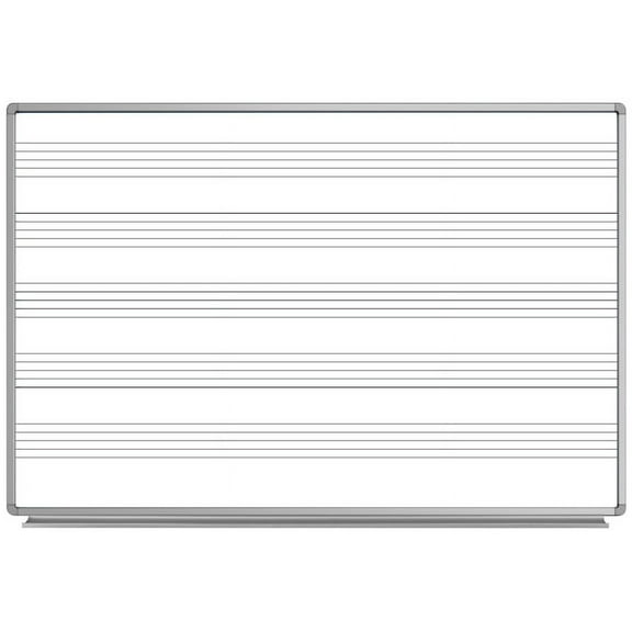 Luxor Magnetic Music Staff Wall-Mounted Dry Erase Whiteboard, 72" x 48", Silver Aluminum Frame