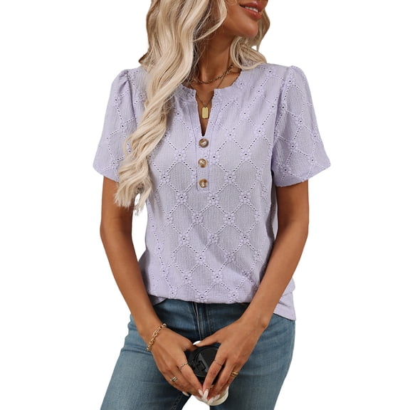 Women'S Summer V Neck Button Down Tops Casual Loose Blouse Shirt Light M
