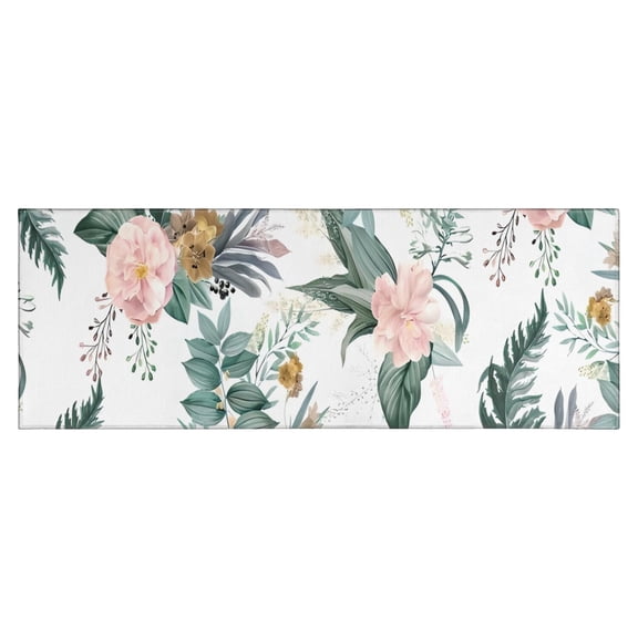 Pioneer Flower Floral Print Pattern Kitchen Rug Mat,Kitchen Runner Rugs Non Skid Washable,Decorative Kitchen Floor Mats for Kitchen,Sink,Laundry,17"X47"