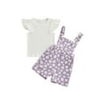 thumbnail image 2 of Aojekbee 2PCS Baby Girls Summer Outfits Fly Sleeve Ribbed Tops + Daisy Suspender Shorts Set Toddler Clothes, 2 of 10