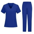 thumbnail image 2 of Domuza Scrub Set for Men Regular Fit V-Neck Short Sleeve Solid Color Top & Straight Leg Pants Stretch Soft Comfort Working Uniform with Pockets Royal Blue XXL, 2 of 5