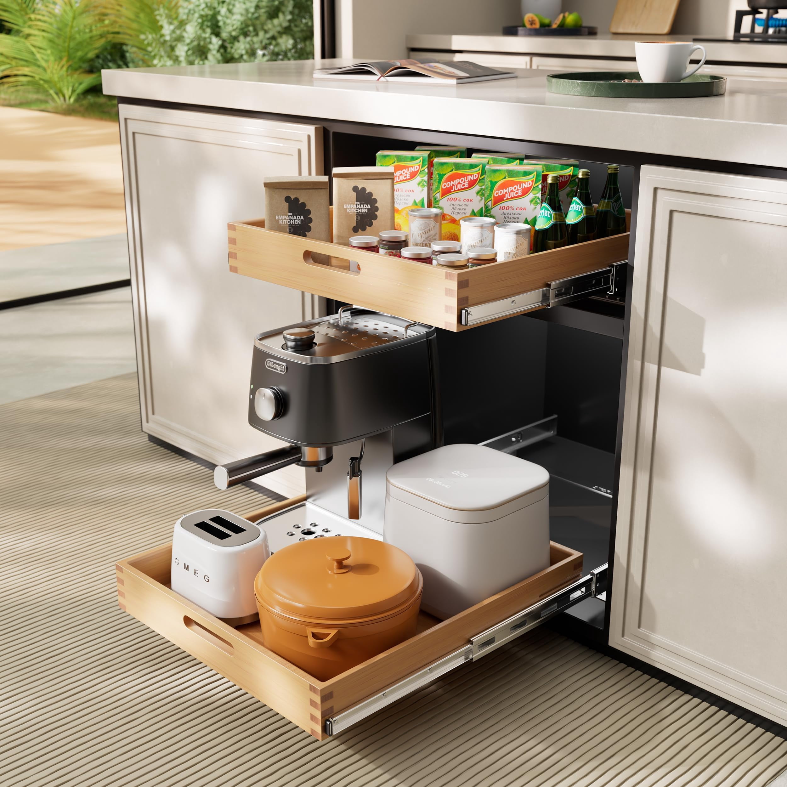 STORKING Heavy-Duty Pull-Out Cabinet Organizer, 21"W x 21"D Slide-Out Wood Drawer, 100 lb Capacity for Kitchen/Pantry Base Cabinets