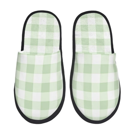 

Adobk Green Checkboard Print Slippers Indoor Outdoor Retro Slippers House Soft Fluffy Slides Cushion Furry Slippers-Medium