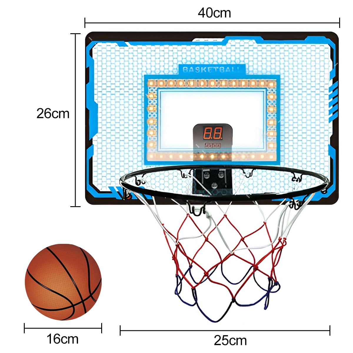 Hot Bee - Panier De Basket Enfant Avec Éclairage LED Et Score Électronique - Adjustable (3 Balles Incluses)