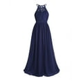 thumbnail image 3 of Venjoe Kids Girls Chiffon Halter Neck Maxi Flower Dress Wedding Bridesmaid Formal Party Evening Gown Navy Blue 14, 3 of 7