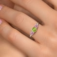 thumbnail image 4 of Gem Stone King 14K White Gold Green Peridot & Pink Lab Grown Diamond 3-Stone Engagement Ring | 1.05 Cttw | Round 5MM and 4MM | Three Stone Wedding Anniversary Promise Ring for Women (Size 7), 4 of 6