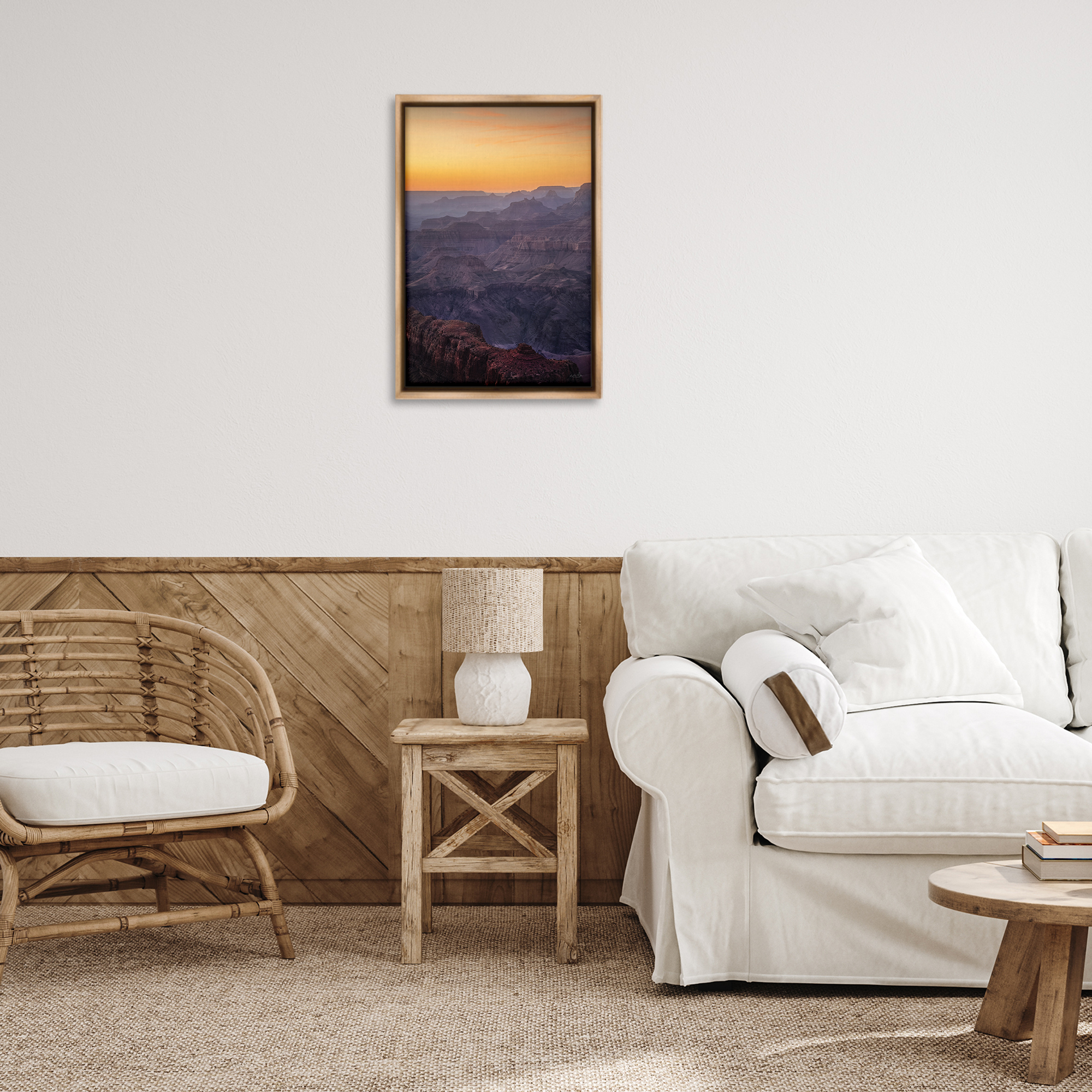Stupell Industries Orange Sunset Canyon Landscape & Nature Photography Brown Floater Framed Canvas Art Print Wall Art, 17 x 25