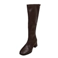 thumbnail image 2 of Women's Knee High Boots Zippered Casual Winter Boots Low Block Heel Solid Color Faux Leather Comfortable Walking Shoes for Daily Outdoor Indoor Use Brown D, 2 of 9