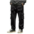 thumbnail image 2 of PNTUTB Men's Solid Color Athletic Casual Comfort Elastic Waist Drawstring Cuffed Work Pants with Multiple Pockets, 2 of 6