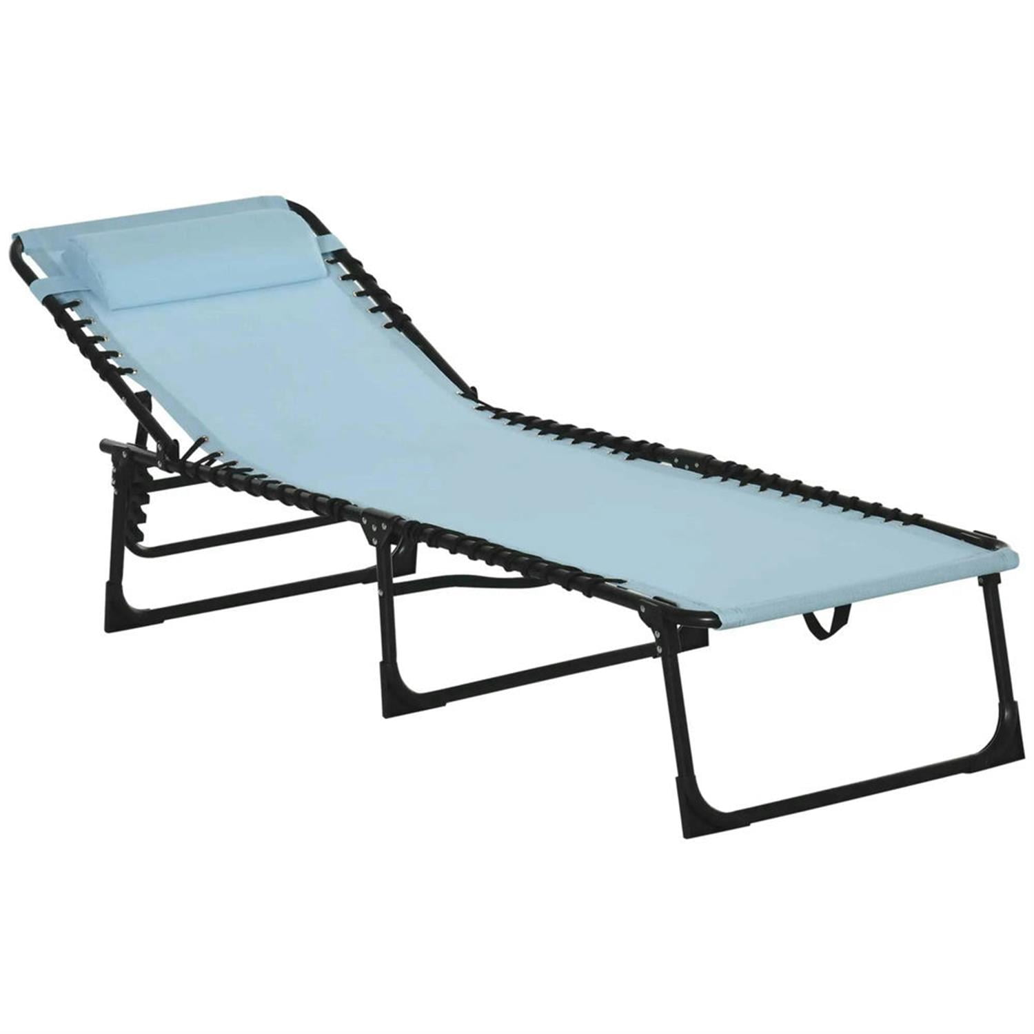 Demi Bonn Outdoor Folding Chaise Lounge with 4-Position Reclining, Mesh Seat & Bungee Back for Beach, Yard, Patio, Blue