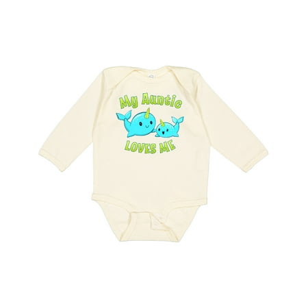 

Inktastic My Auntie Loves Me- Cute Narwhal Gift Baby Boy or Baby Girl Long Sleeve Bodysuit