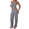 thumbnail image 3 of Two Piece Striped Sets for Women Travel Outfits Y2K Going Out Vacation Clothes Gray S, 3 of 9