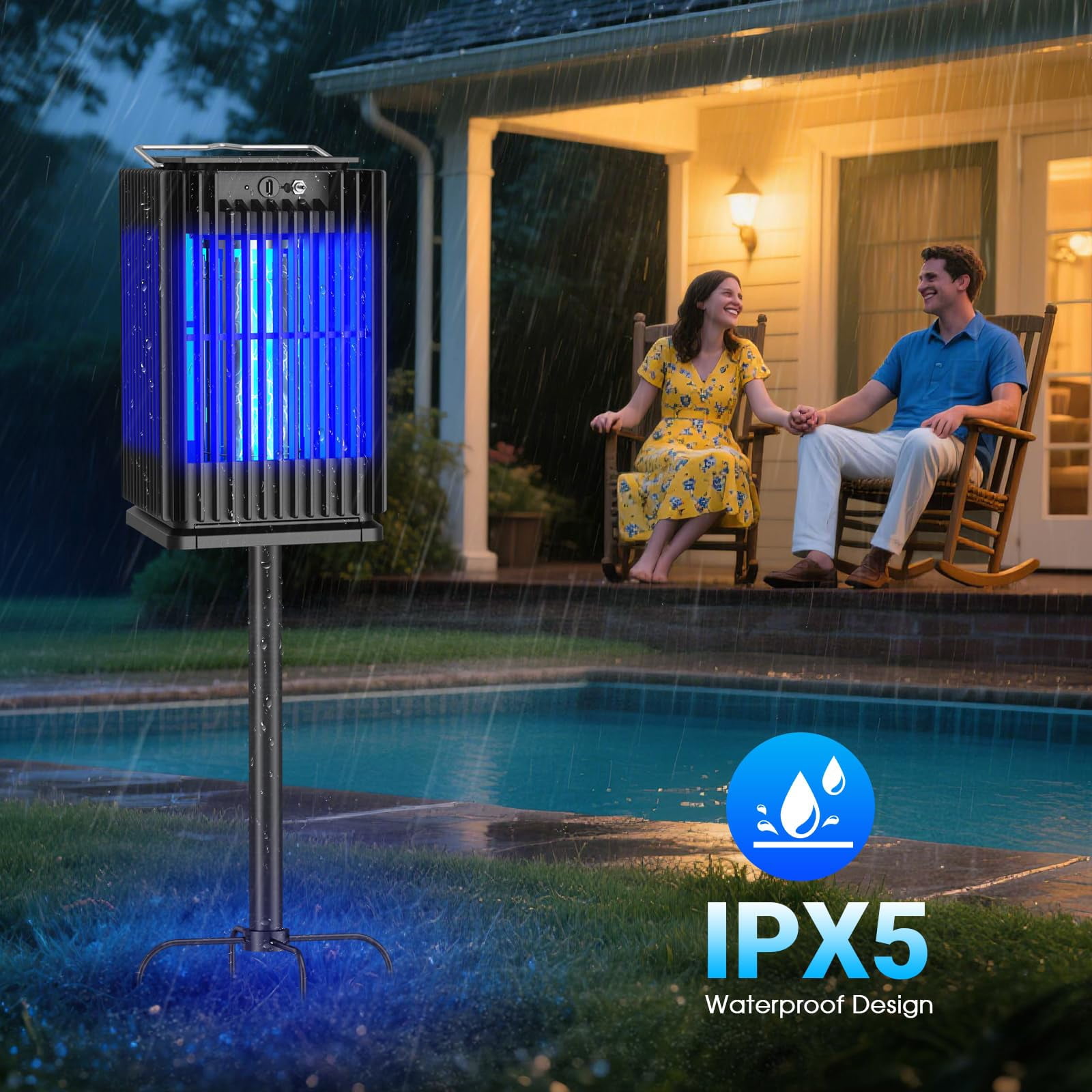 2 Pack Solar Bug Zapper Outdoor, 4200V Electric Mosquito Zapper with USB-C Rechargeable, Waterproof Auto On/Off Fly Trap, Cordless Insect Killer for Patio Backyard Garden Camping, Black