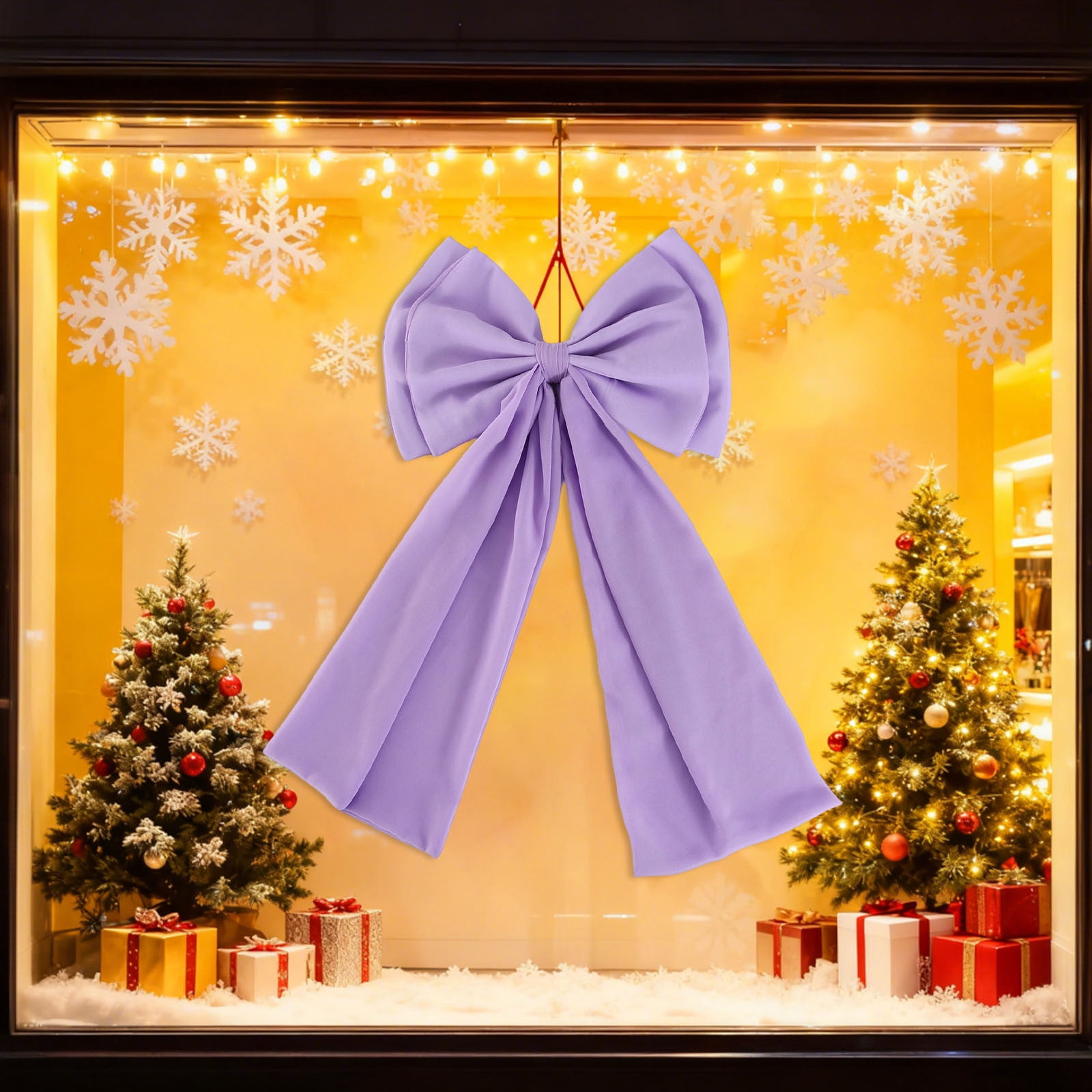 Purple Oversized Bow With Double Layer Design For Christmas Tree Or Mantel Decoration Pearl Chiffon Fabric Holiday Ornament
