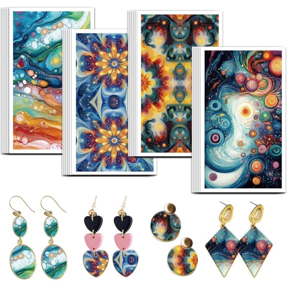 Floral Pattern Clay Transfer Paper 4 Design 24 Pcs Transfer Paper for Polymer Abstract Ink Polymer Clay Transfer Sheets Floral Theme Small Transfer Paper for Clay Earrings Jewelry Making 1set