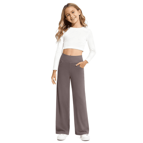 G4Free EverGoing Girls Wide Leg Pants High Waisted Soft Stretchy Sweatpants with Pockets 6-12 Years School Sport