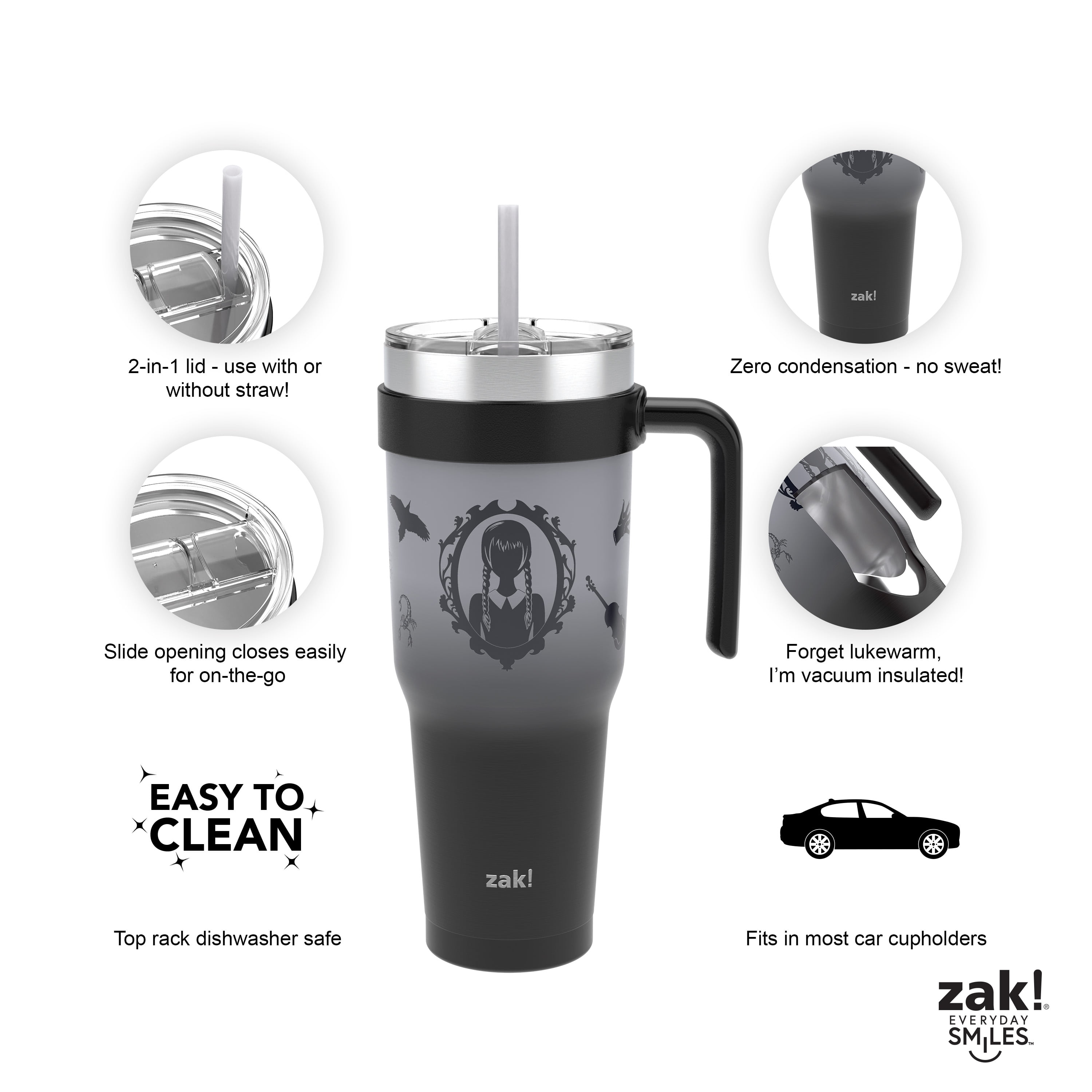 Zak Designs 40oz Chucky Straw Handle Tumbler, Stainless