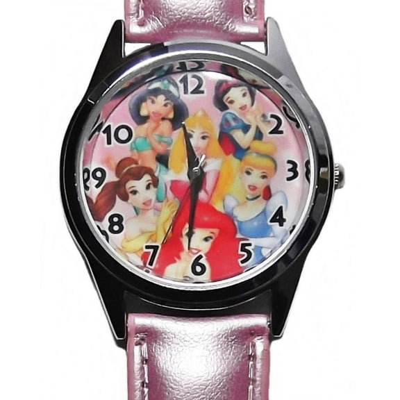 Disney Princess Characters Pink Leather Strap Wristwatch