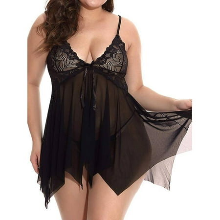

Simooset Womens Solid Floral Embroidery Lace Babydoll Females Sexy Transparent Mesh Sleepdress