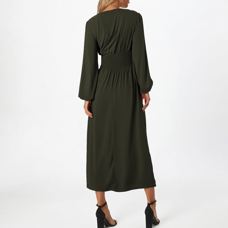 olive green swing dress Women's Kiona Mini Cotton Swing Dress in Dark Olive by YFB