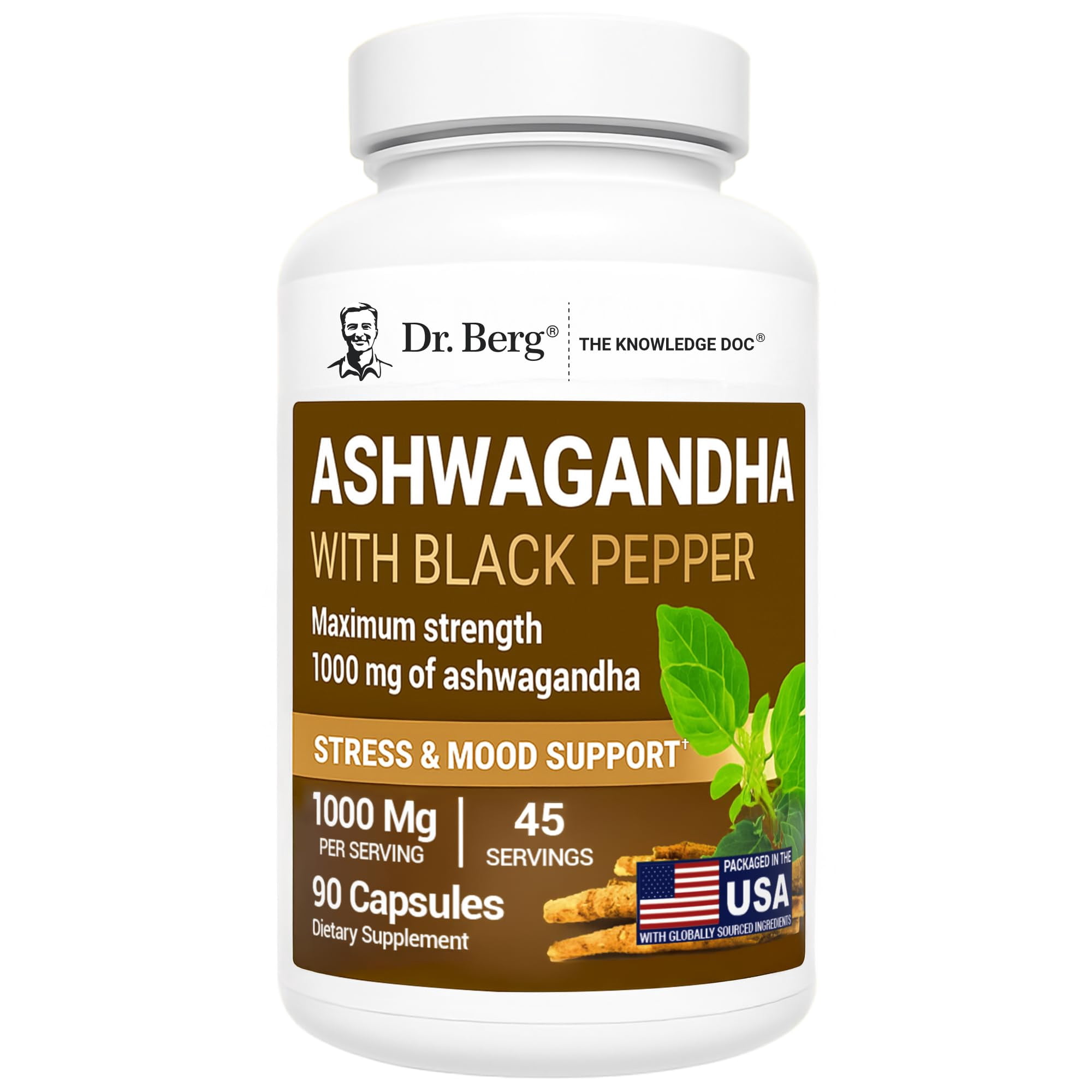 Dr. Berg Ashwagandha Capsules with Black Pepper Extract, 90 Capsules