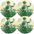 thumbnail image 3 of St. Patricks Day Green Clover Gentleman Round Place Mats Set of 6, Heat Stain Insulation Table Mats Non-Slip Grid Woven Placemats 15.4 Inch for Kitchen Dining Table Holiday, 3 of 7