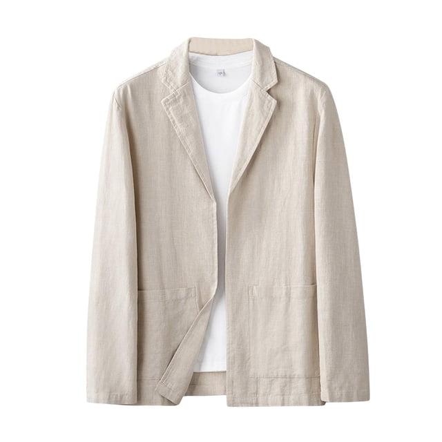 Ohufall Casual Jackets for Mens Cotton and Linen Plus Size Solid Jackets Lapel Fashion Long Sleeve Jackets