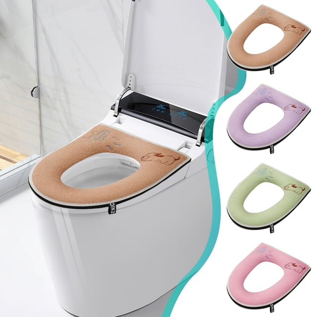 Cojín de asiento de inodoro de espuma suave con funda lavable para inodoros redondos o alargados,con respaldo antideslizante,decoración acogedora para el baño (morado,1 pieza). Rkxzt