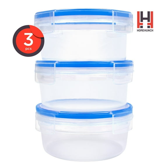 HomeHunch Plastic Food Containers Airtight Storage with Lid Meal Prep Round Set of 3