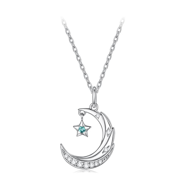 Collar Luna Estrella Bañado en Plata