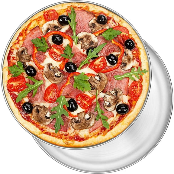 Pizza Pan Set of 2, Stainless Steel Pizza Tray, Round Pizza Plate For Pie Cookie Pizza Cake, Non Toxic & Heavy Duty, Dishwasher Safe & Easy Clean, 12 Inch & Silver