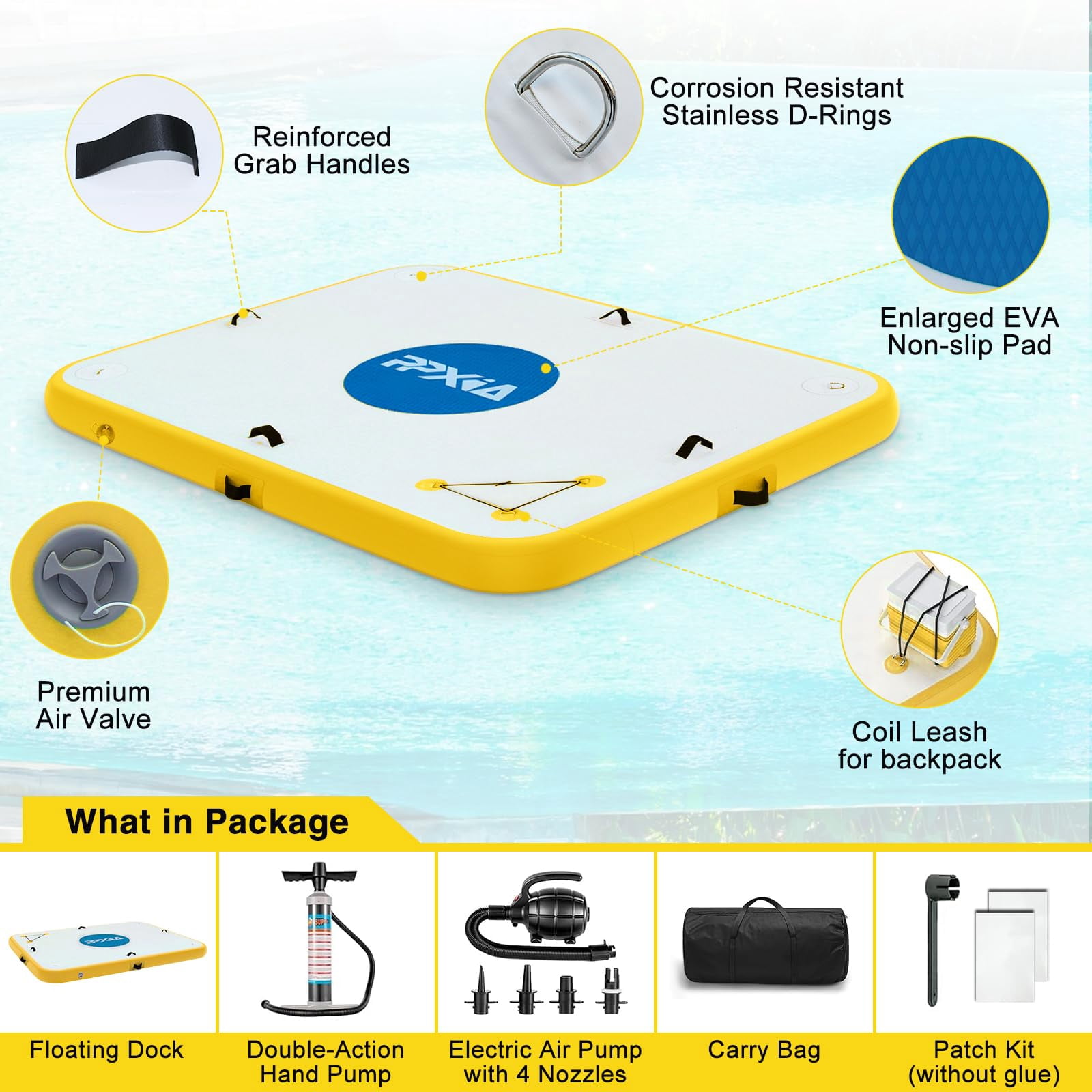 Floating Dock - 10ft × 6ft Inflatable Dock Floating Platform For Lakes 6 Inch Thick, Inflatable Island Water Floating Mats For Boating, River, Pool, Ocean - Inflatable Raft With Electric Air Pump