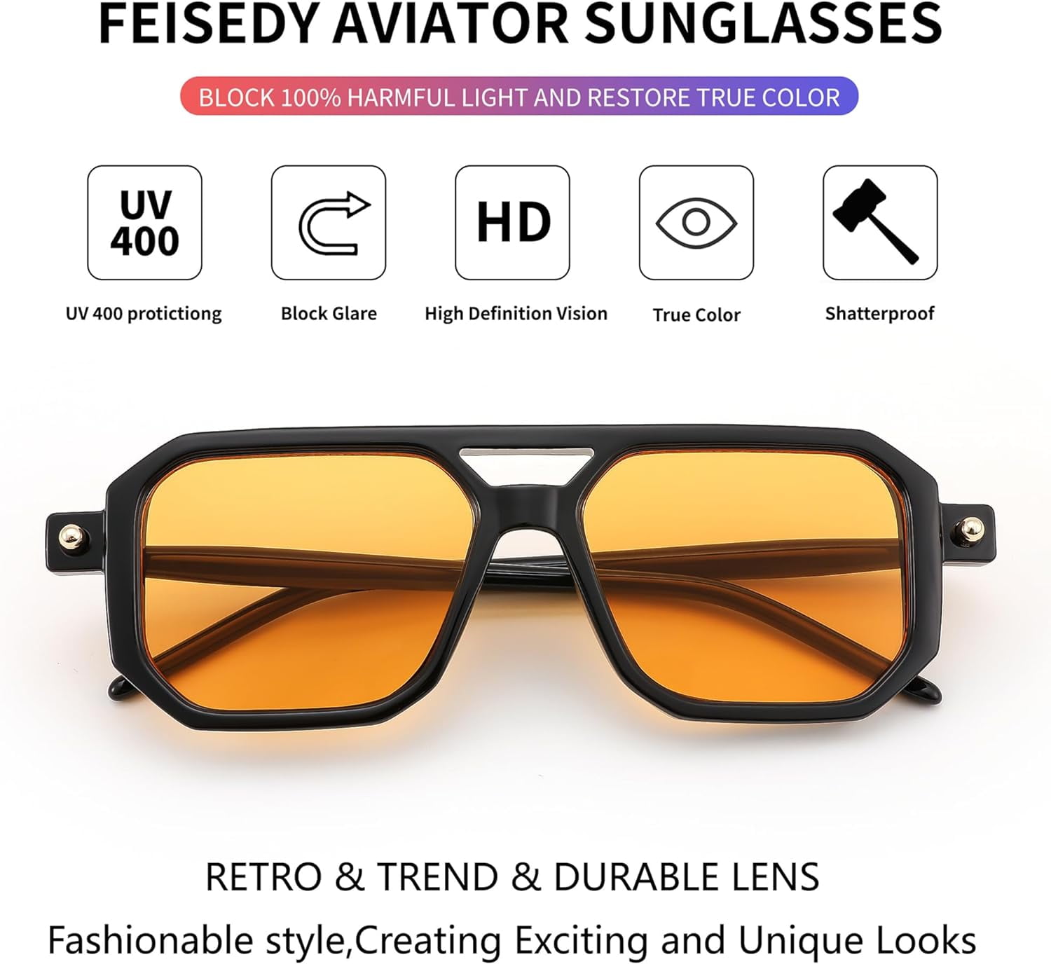 Vintage Square 70s Flat Aviator Sunglasses Women Men Classic Retro