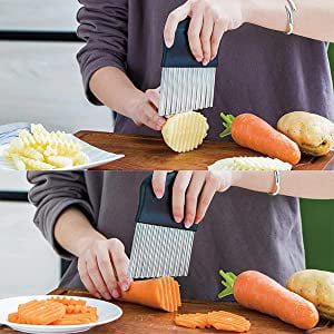 POINTERTECK Crinkle Cut Knife set, Stainless Steel Crinkle Cutter, Fruit  And Vegetable Wavy Chopper Knife, Safe Potato Cutter Onion Cutter French  Fry Cutter,Kids Kitchen Tools 