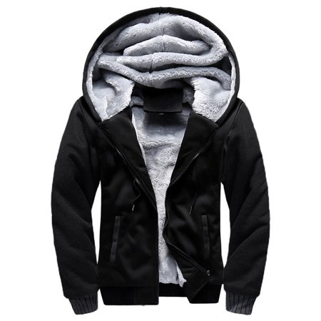BESTSPR Warm Winter Heavy Sherpa Lined With Solid Color Men s Casual Plush Zipper Coat With Hooded Large Size Fall/Winter Baseball Jacket M-5XL