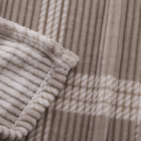 MAINSTAYS PRINTED TEXTURED VELVET PLUSH SUPER SOFT BED BLANKET, FULL/QUEEN SIZE, WASHED STONE PLAID