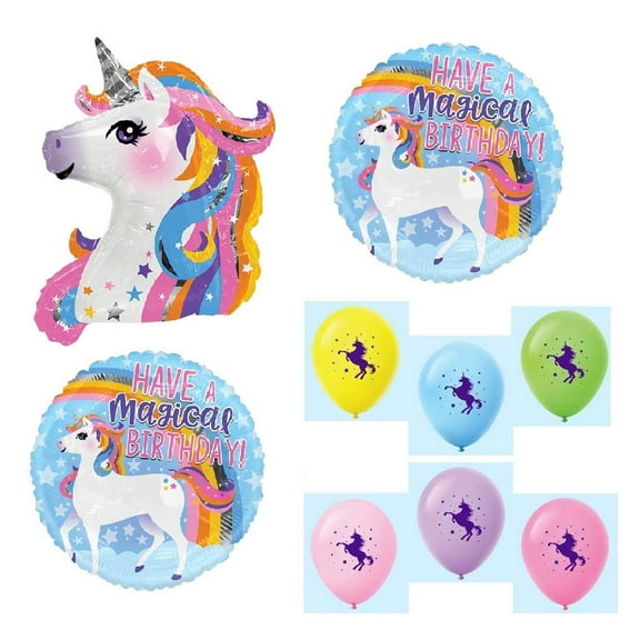 Kaleidoscope UNICORN Colorful Rainbow Have a Magical Birthday Party 9 Piece Decoration Balloons Set