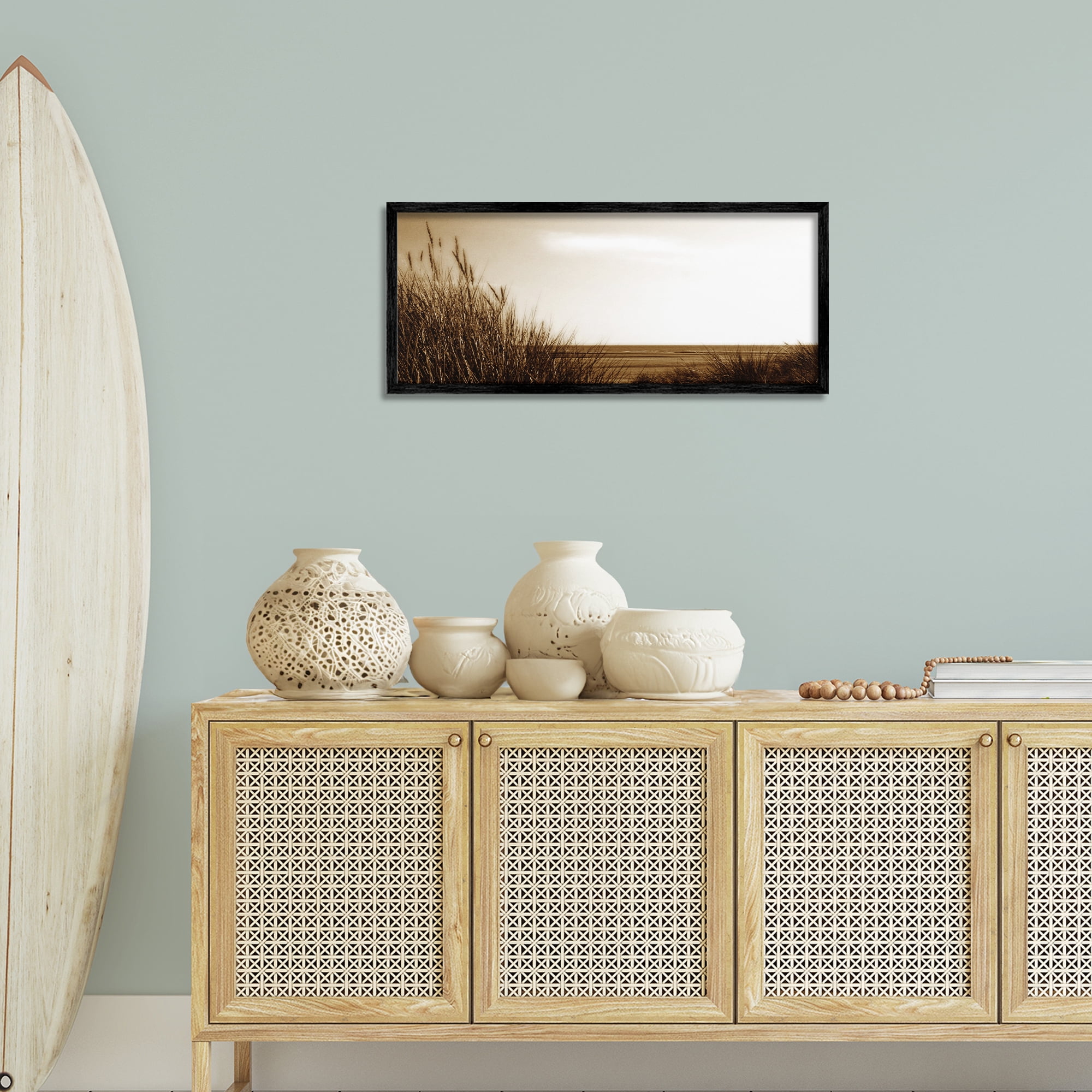 Stupell Industries Long View Horizon Coastal Photography Black Framed Art Print Wall Art, 30 x 13