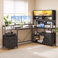 thumbnail image 3 of Sioweci L Shaped Gaming Desk, 75" Corner Desk with Drawer, Power Outlet & LED Lights, Home Office Desk with Storage Shelves for Space, Black, 3 of 11