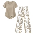 thumbnail image 4 of WULMLEO Women's Two Piece Set Basic Work Out Fashion Spring Beach 2 Piece Outfits Women Summer Loose Funny Floral Capris Workout Lounge Cruise Short Sleeve Tops Brown S, 4 of 4