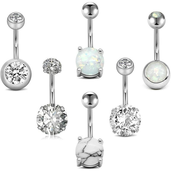 14G Pearl Belly Button Rings Surgical Stainless Steel LAURITAMI Opal Belly Ring