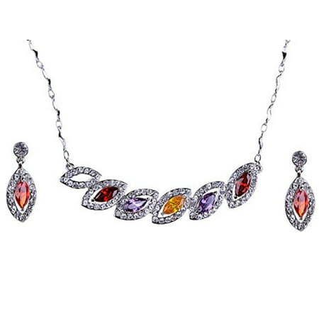 Swarovski Necklace Earring - Multi Color Tear Drops Leaves Swarovski Crystal Rhinestone Earring Necklace Set