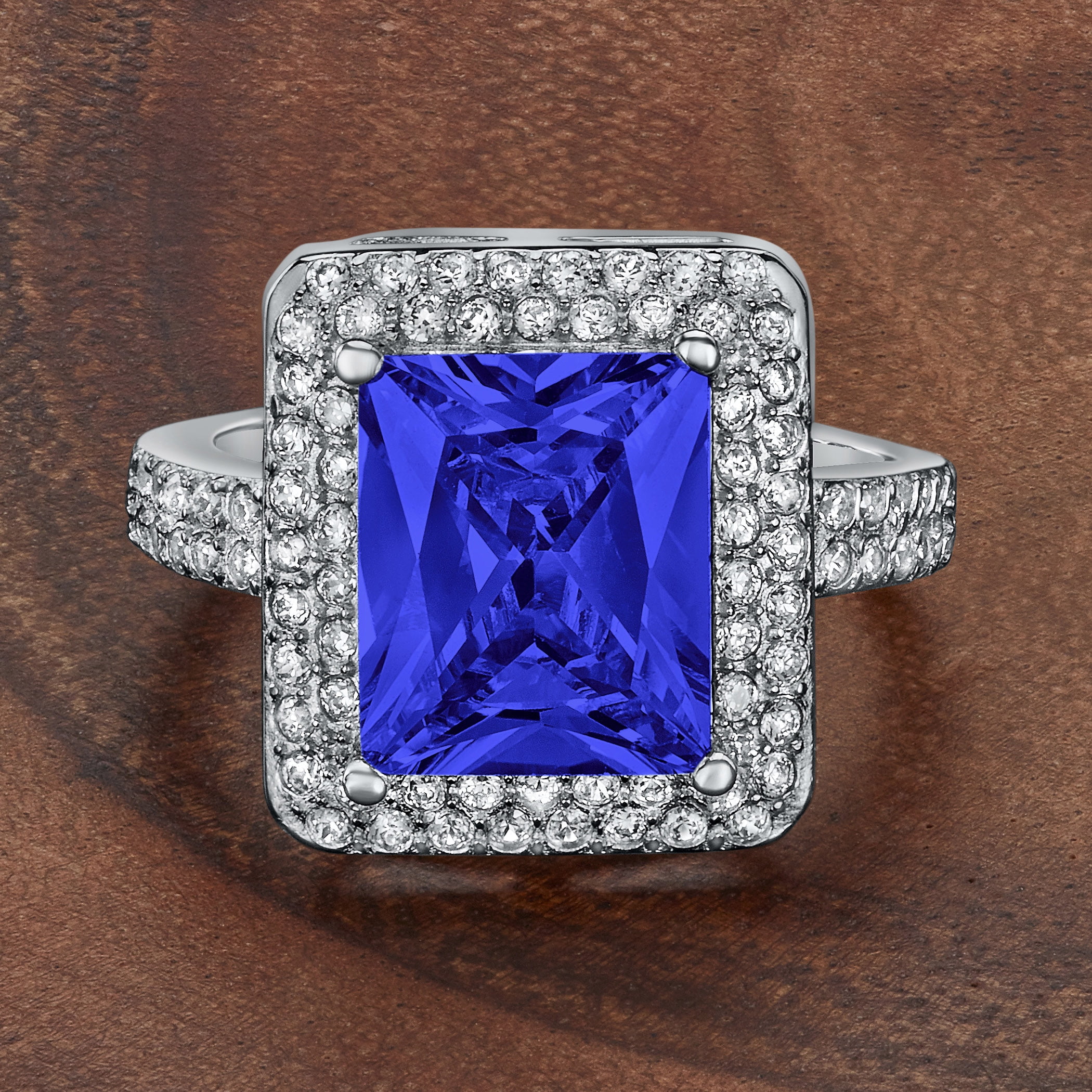 ELYA Jewelry Women's Radiant-Cut Blue Cubic Zirconia Sterling Silver Ring