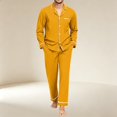 thumbnail image 2 of Delconic Mens Pajama Set Long Sleeve Button Front Sleepwear Set Loose Fit Top and Full Length Pants Loungewear Nightwear Orange XL, 2 of 6
