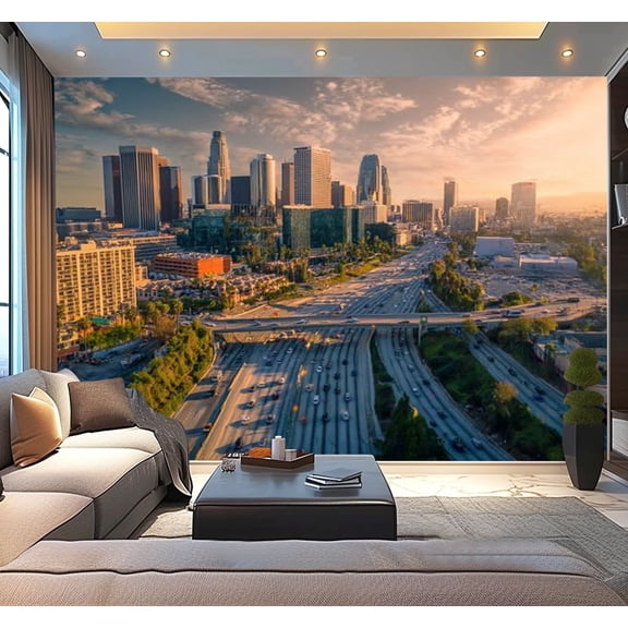 Peel and Stick Wallpaper Skyline Downtown Los Angeles Modern Art Wall Mural Decor Self Adhesive and Removable 100in x 144in